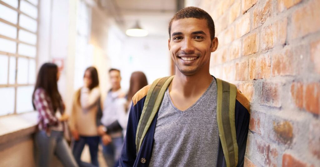 Student and alumni story video filming at a college